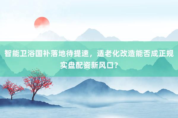 智能卫浴国补落地待提速，适老化改造能否成正规实盘配资新风口？