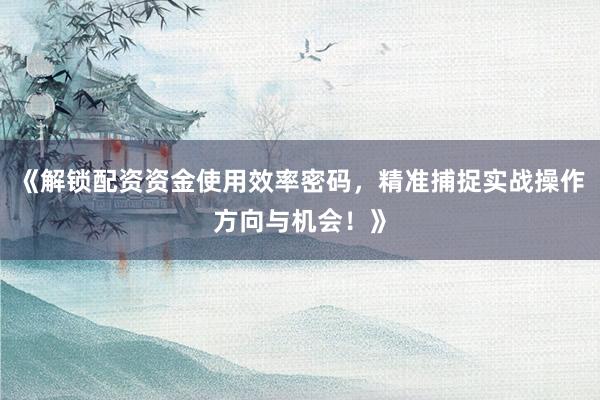 《解锁配资资金使用效率密码，精准捕捉实战操作方向与机会！》