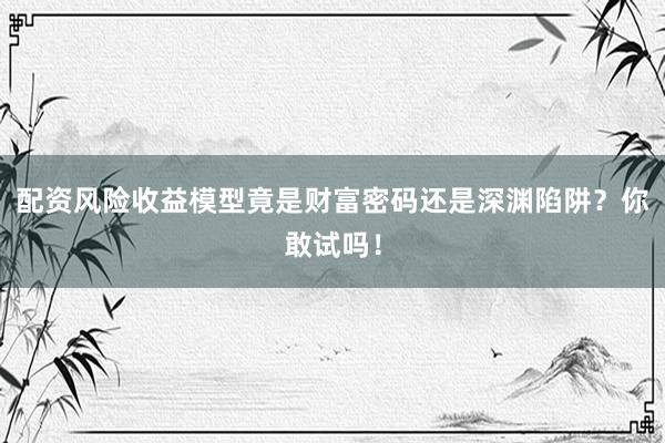 配资风险收益模型竟是财富密码还是深渊陷阱？你敢试吗！
