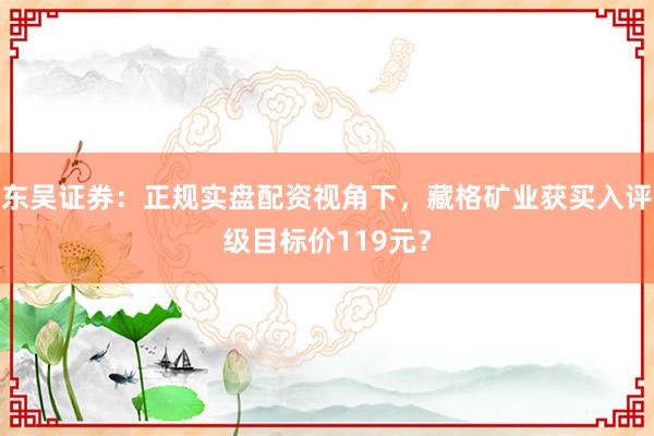 东吴证券：正规实盘配资视角下，藏格矿业获买入评级目标价119元？