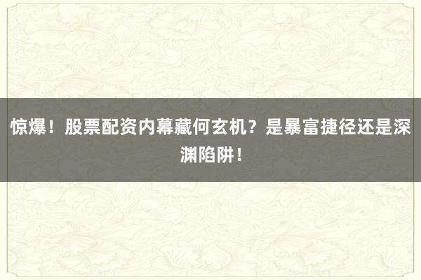 惊爆！股票配资内幕藏何玄机？是暴富捷径还是深渊陷阱！