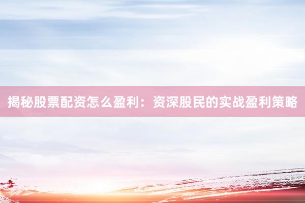 揭秘股票配资怎么盈利：资深股民的实战盈利策略