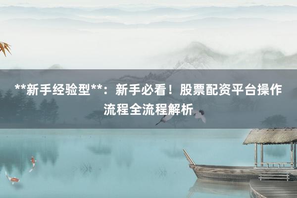 **新手经验型**：新手必看！股票配资平台操作流程全流程解析