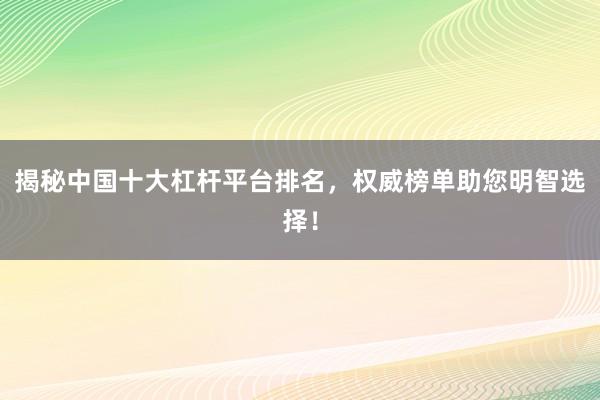揭秘中国十大杠杆平台排名，权威榜单助您明智选择！