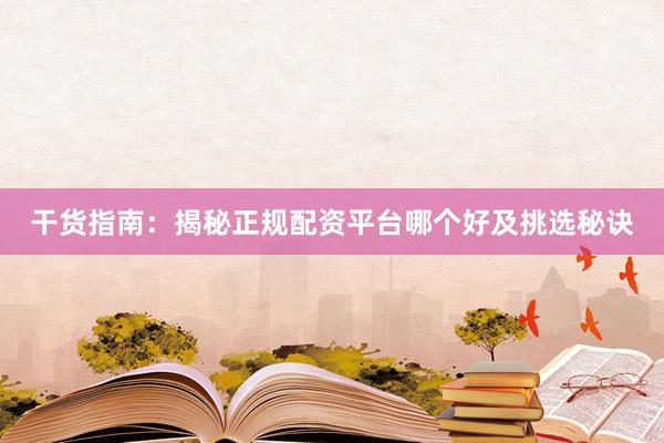 干货指南：揭秘正规配资平台哪个好及挑选秘诀