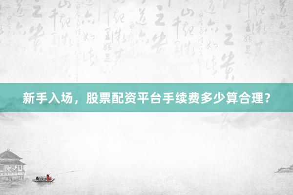 新手入场，股票配资平台手续费多少算合理？