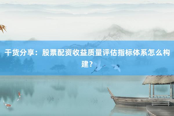 干货分享：股票配资收益质量评估指标体系怎么构建？