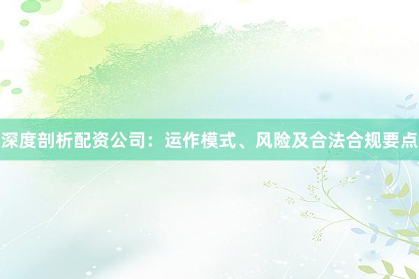 深度剖析配资公司：运作模式、风险及合法合规要点