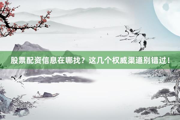股票配资信息在哪找？这几个权威渠道别错过！