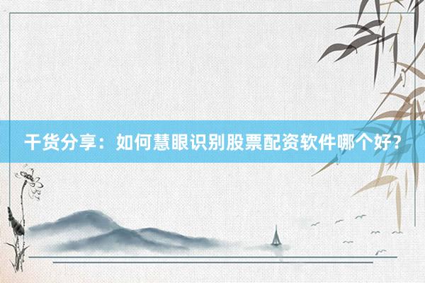 干货分享：如何慧眼识别股票配资软件哪个好？