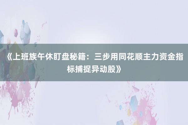 《上班族午休盯盘秘籍：三步用同花顺主力资金指标捕捉异动股》