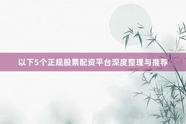 以下5个正规股票配资平台深度整理与推荐