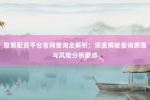 股票配资平台官网查询全解析：深度揭秘查询原理与风险分析要点